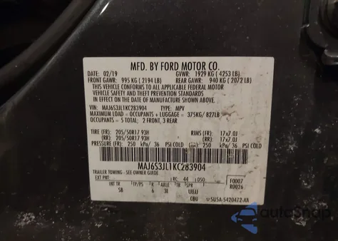 2019 Ford Ecosport Ses from USA, damaged, VIN MAJ6S3JL1KC283904
